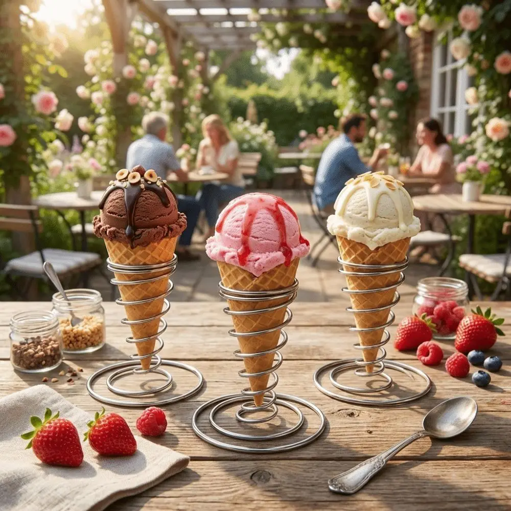Stainless Steel Ice Cream Cone Holder Conical Spring Metal Basket French Fry Display Rust-proof Steady Waffle Display Stand