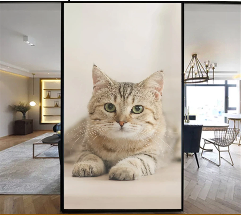 

No Glue Static Cling Privacy Window Film Translucence Decorative Cute Cat Stained Glass Window Stickers Window Tint DIY