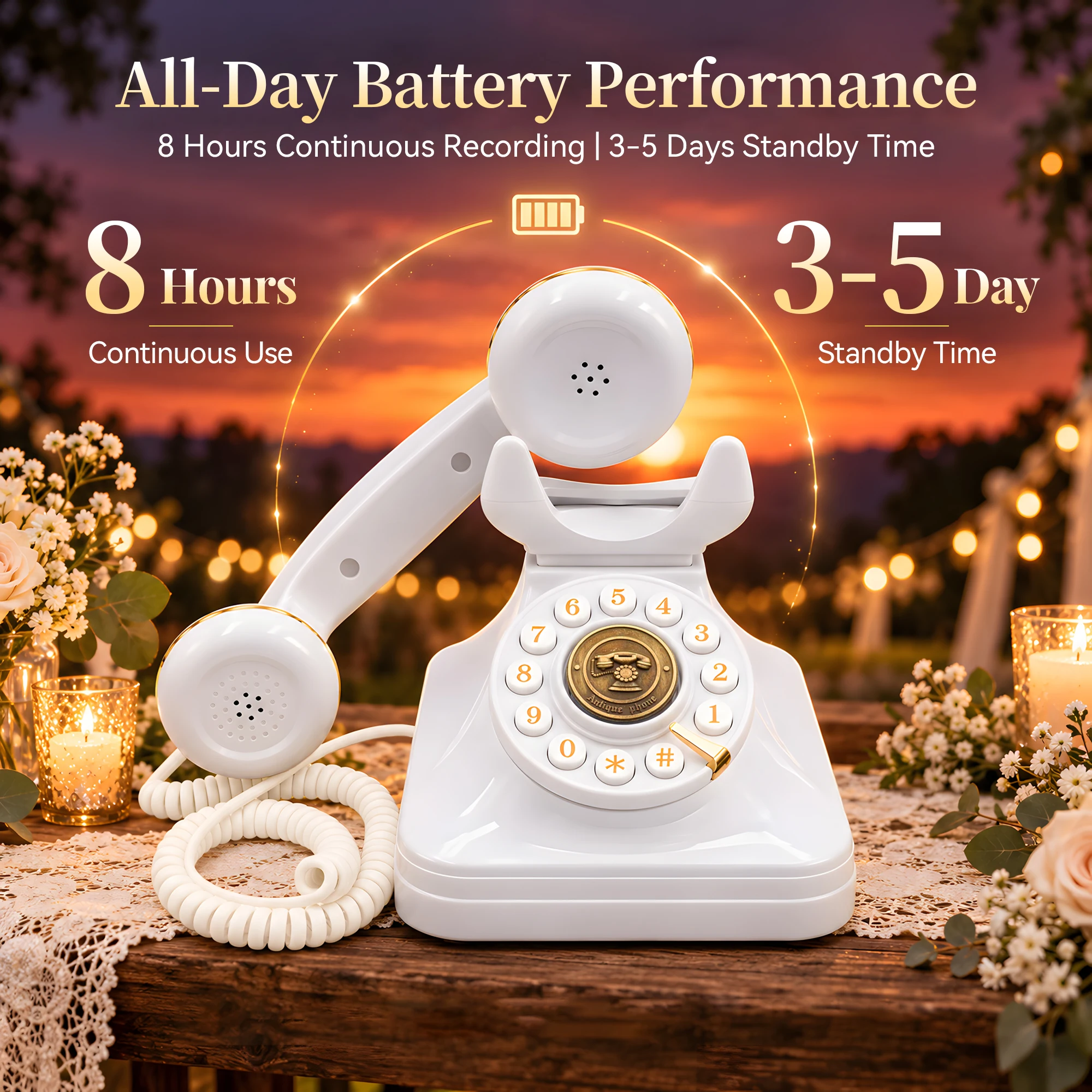 Vintage Audio Guestbook Phone Retro Rotary Wedding Recording Telephone 16GB Memory USB Transfer Wedding Party Anniversary Events