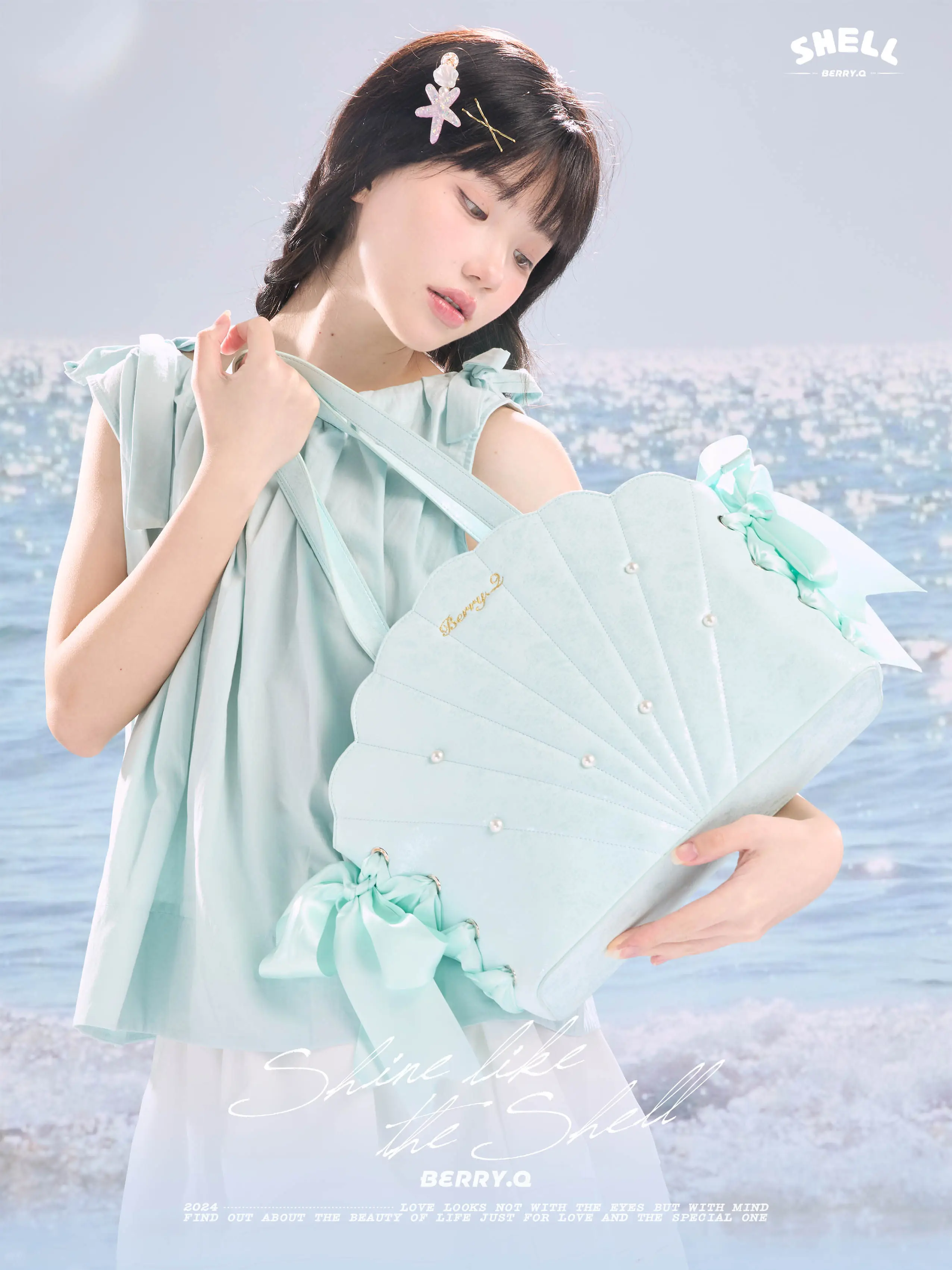 Kawaii Sweet Girls Shell Pain Bag Portable Large Capacity Special-shaped Bag Embroidered Pearl Women's Shoulder Bag 2026 New