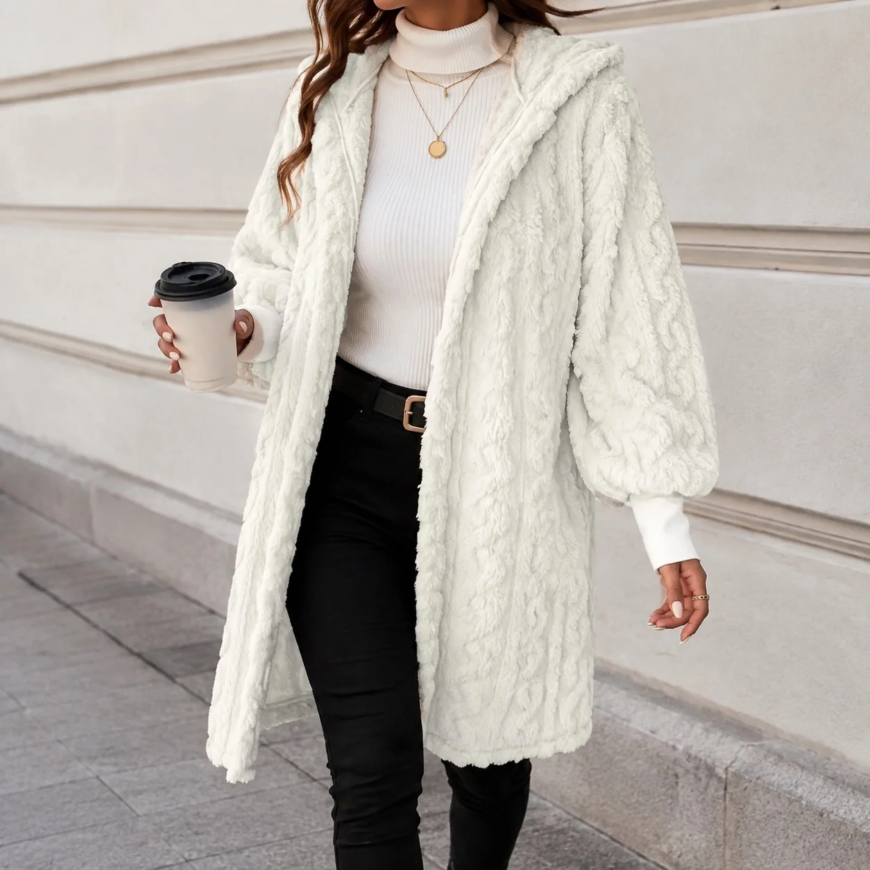 Hooded Loose Fit Coat Mid Length Graceful Commuting with Regular Sleeve Thick Mid Long Length Long Sleeve Women Winter Jacket