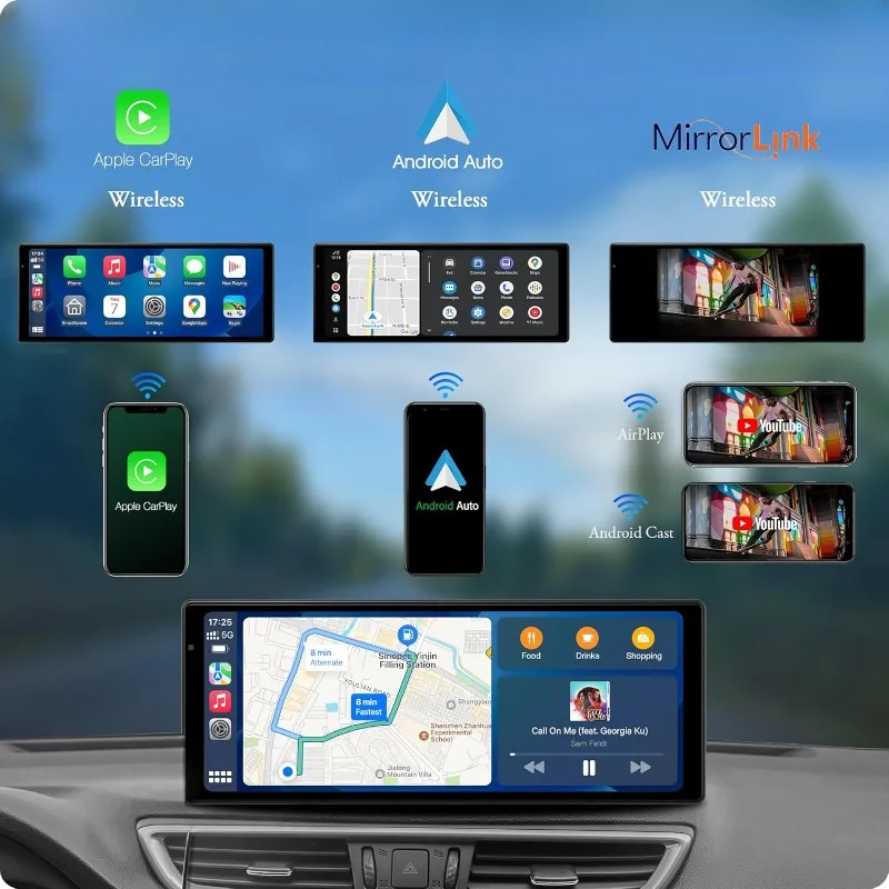 4K W903 Portable Wireless Carplay & Android Auto with Dash Cam - 9.3