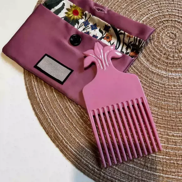 Pink Exquisite Hair Combs Gardenia series Flower carving comb with Storage Bag Travel Portable Women\'s Hair Brush Styling Tool