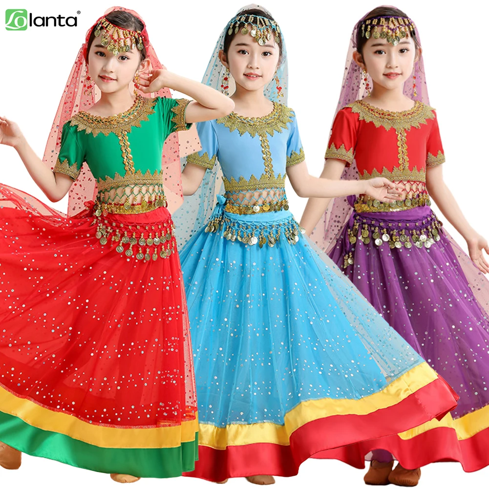 

LOlanta 2Pcs/5Pcs Belly Dance Costumes for Kids Girls Oriental Performance Clothing India Belly Dance Clothes Halloween Outfits
