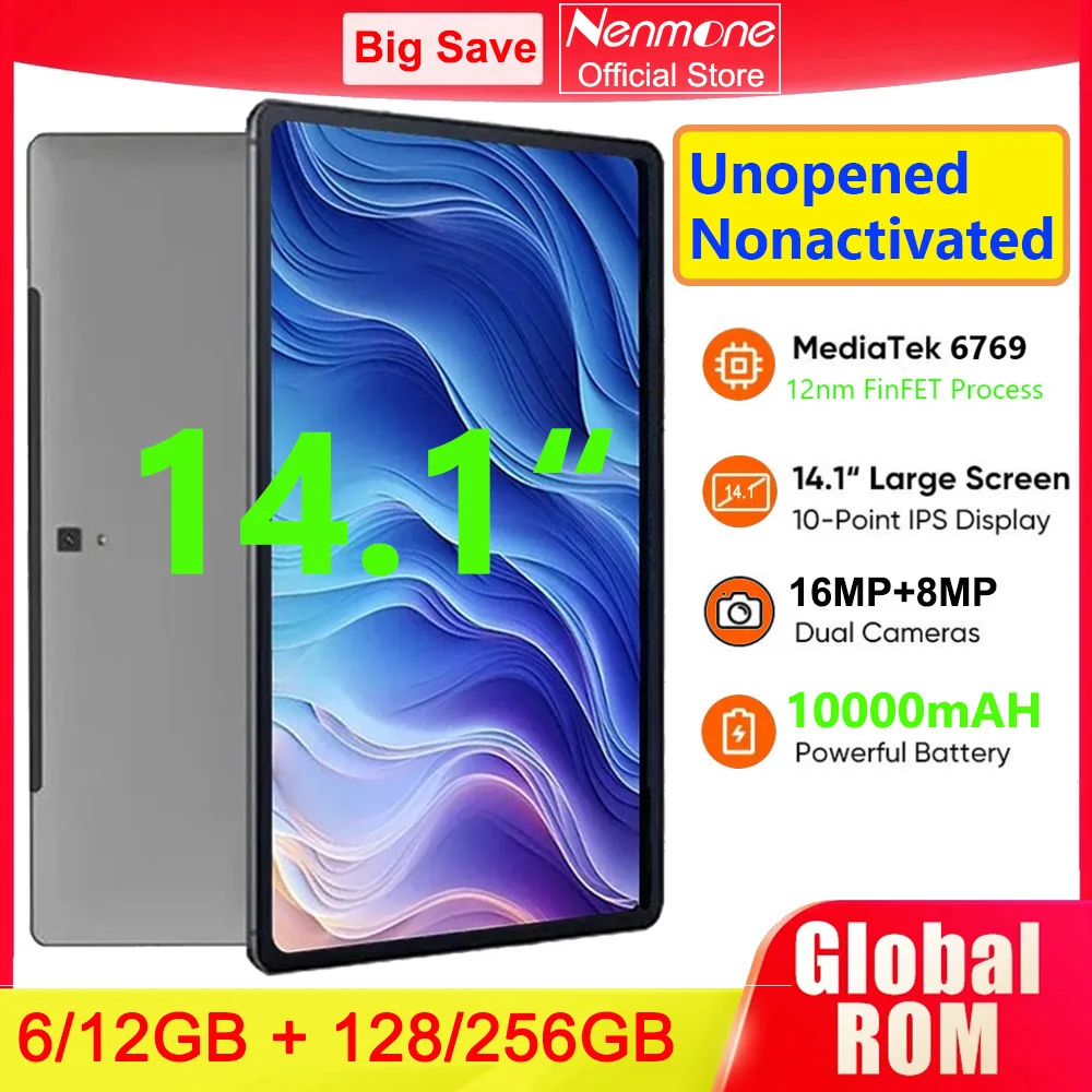 Nenmone Mpad14 Global Version Super 2K 14.1 inch Tablet 12+256GB 4G LTE Phone Call Tablet 14 inch Android 12 10000mAH Battery