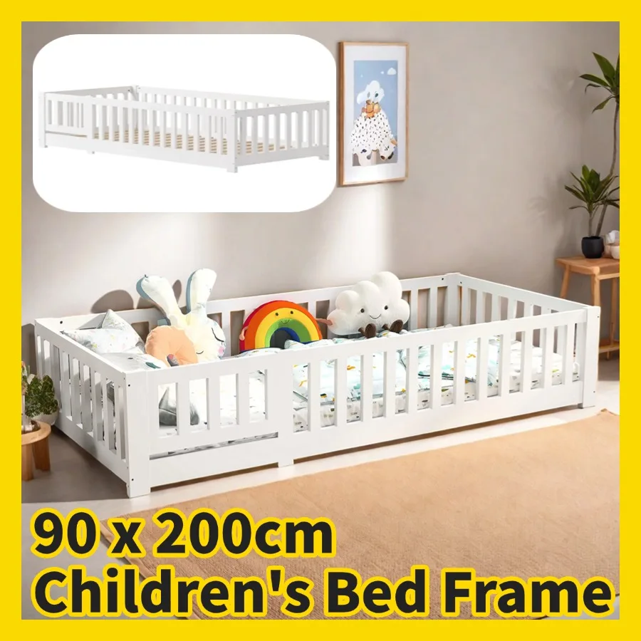 90x200cm Kinder bett rahmen, Einzel bett, Holzboden bett rahmen mit Schienen, sturzs ic heres