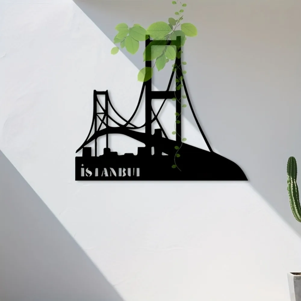 CIFBUY Metal Wall Art Istanbul Skyline Bridge Statue Mural Traveler Den Global Lounge Cultural Space Decor Wall Hanging