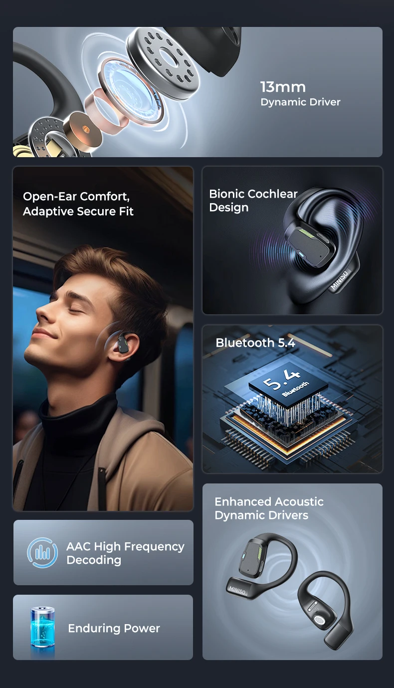 [AI Translator] MINISO M98 Drahtlose Kopfhörer OWS Sport Bluetooth Kopfhörer Gaming Headset ASMR APP Übersetzung Ohrhörer IPX5 – Detail 2