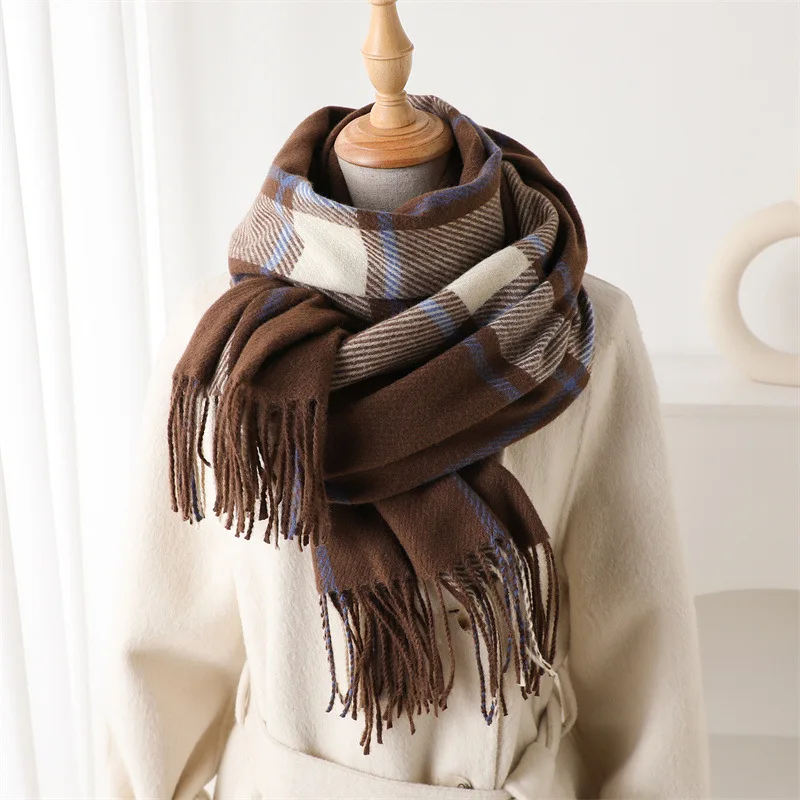 2025 New Winter Women Plaid Cashmere Scarf Warm Pashmina Neckerchief Lady Shawls and Wraps Casual Lattice Tassel Scarves Muffler