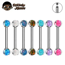 ASTM F136 Titanium Nipple Piercing 14G Internally Threaded Straight Barbell with Opal Tongue Ring Nipple Industrial Piercing