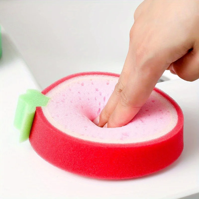 4pcs Fruit Type Thickened Sponge Wipe Scouring Pad Multi-functional Decontamination Cleaning Dishwashing Sponge