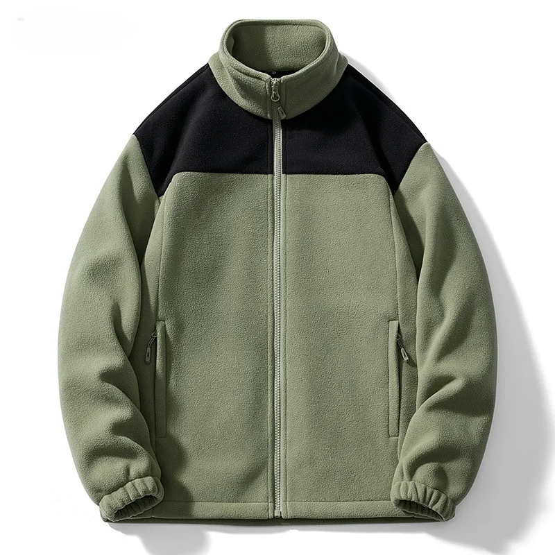 

Autumn Winter Men's Outdoor Casual Color Matching Polar Fleece Jacket Stand Collar Thick Windproof Warm Mountaineering Jacket