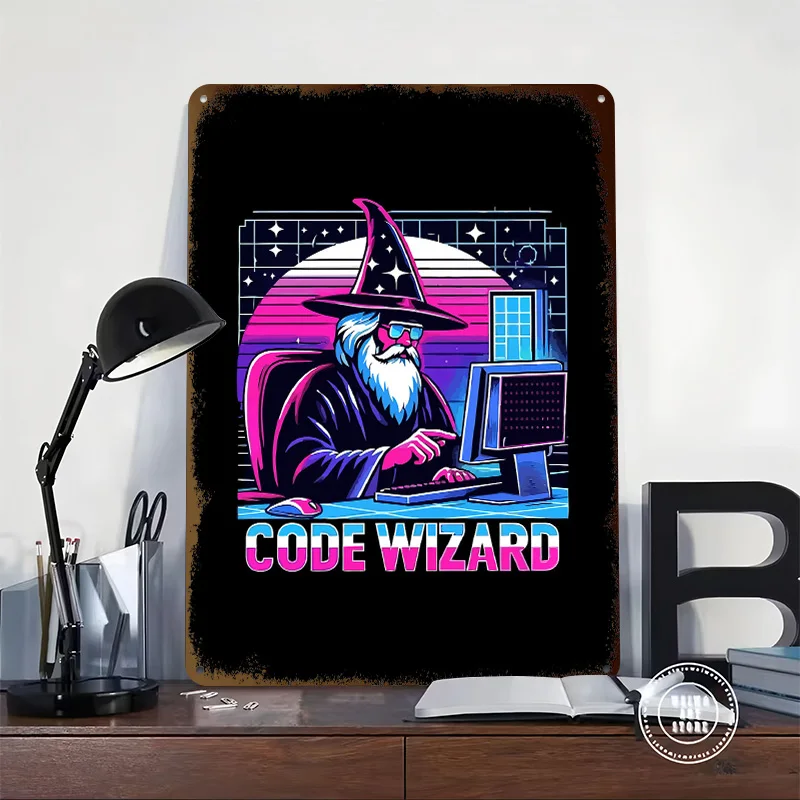 Code Wizard Retro Metal Poster Customized Wall Art Retro Vintage Metal Tin Signs for Decoration Living Room Decor Men Coffee Bar