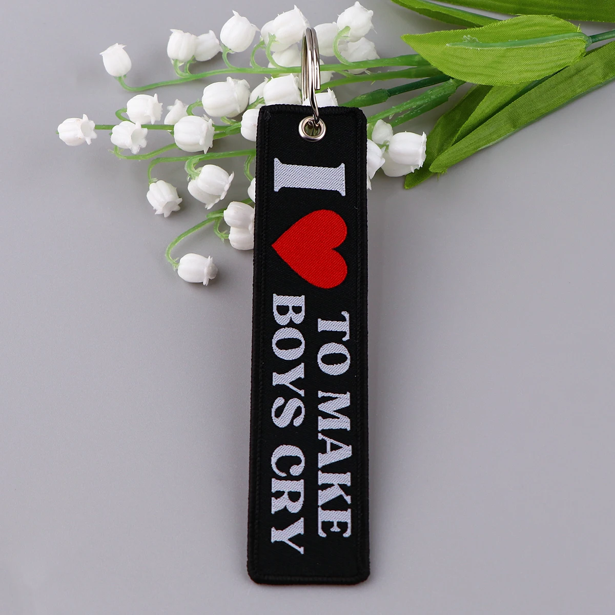 I Love Emo Boys Embroidery Key Fobs Quote Key Tags Red Heart Keychains for Women Car Keyring Accessories Gift Backpack Pendant