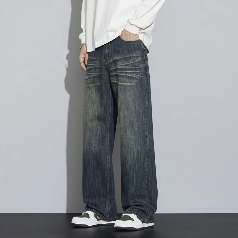 

Осень и зима 2025, новый стиль, джинсы, мужские прямые свободные брюки, повседневные широкие брюки High Street, мужские тренды