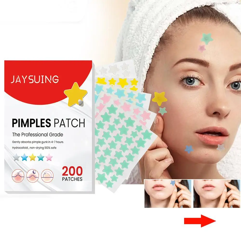 200 Stuks Stervorm Puistje Patches Kleurrijke Hydrocolloid Puistje Healing Sticker Leuke Sterke Absorptie Zit Patches Gezichtsverzorging