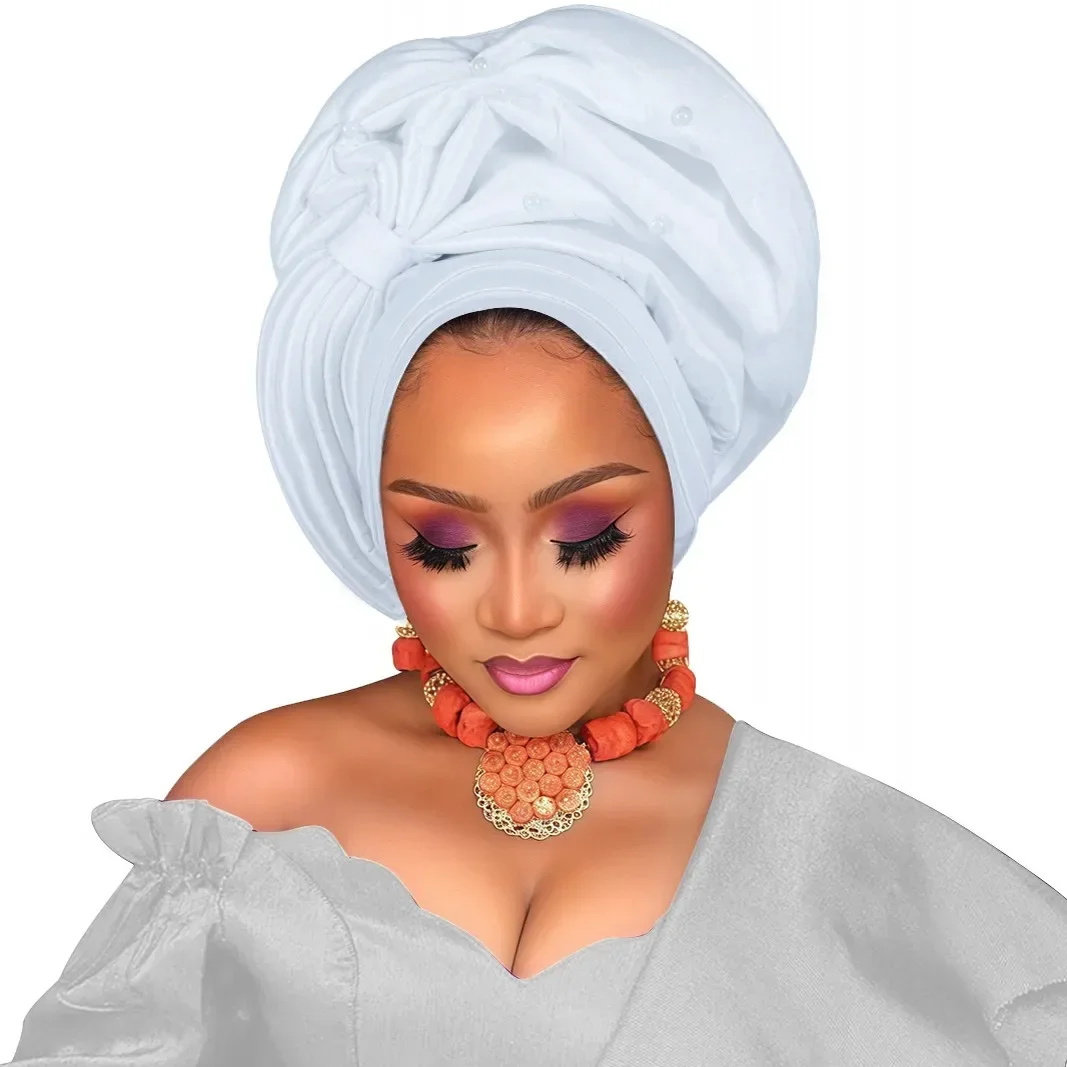 سيدة الأفريقية أشرطة رأس قبعة عمامة للنساء نيجيريا Autogele Headtie أغطية الرأس حفلة الزفاف السيارات Geles Turbante أفريقيا ربطة الرأس #4
