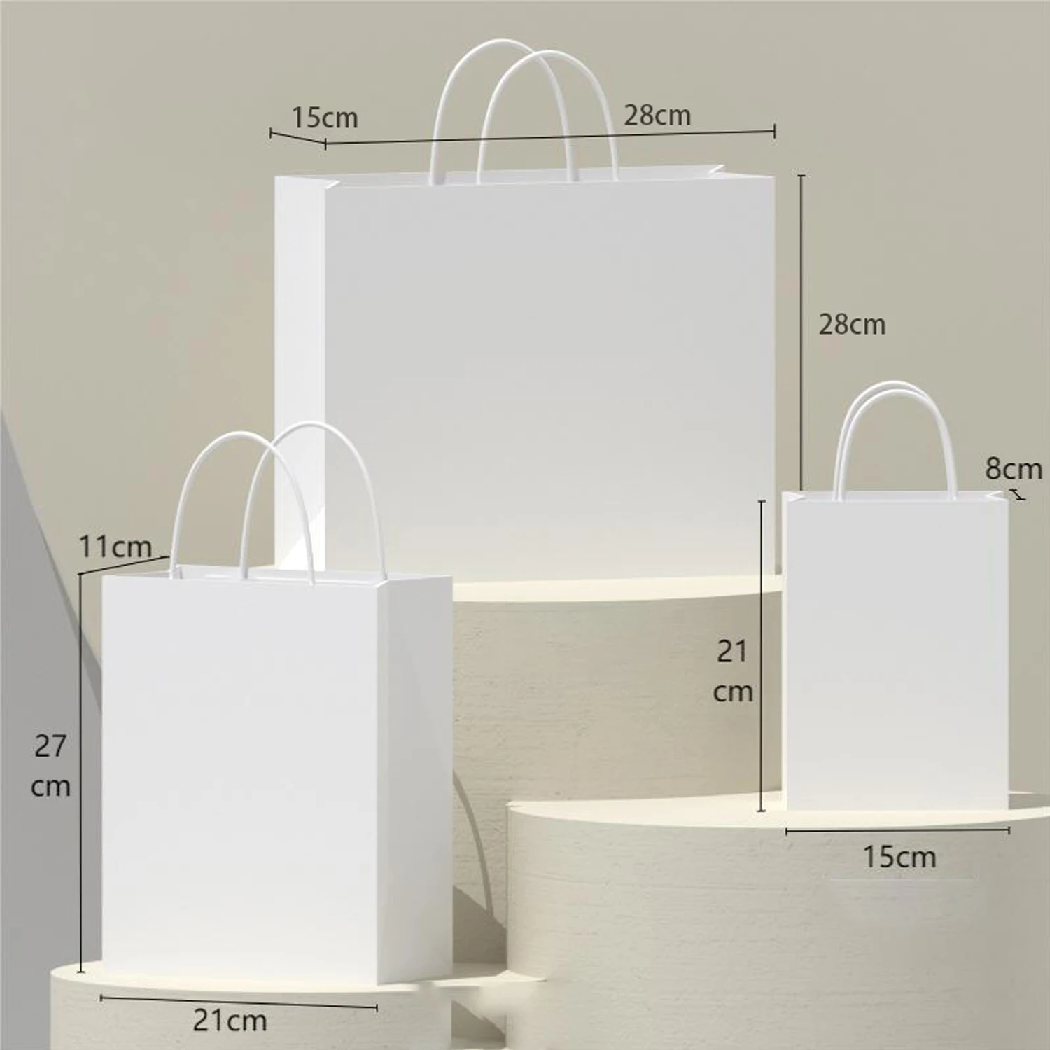20 Stück weiße Kraftpapiertüten mit Griffen, recycelbare, langlebige Taschen für Geschäft, Einzelhandel, Lebensmittel, Boutique-Zubehör, Zuhause, Küche – Detail 2