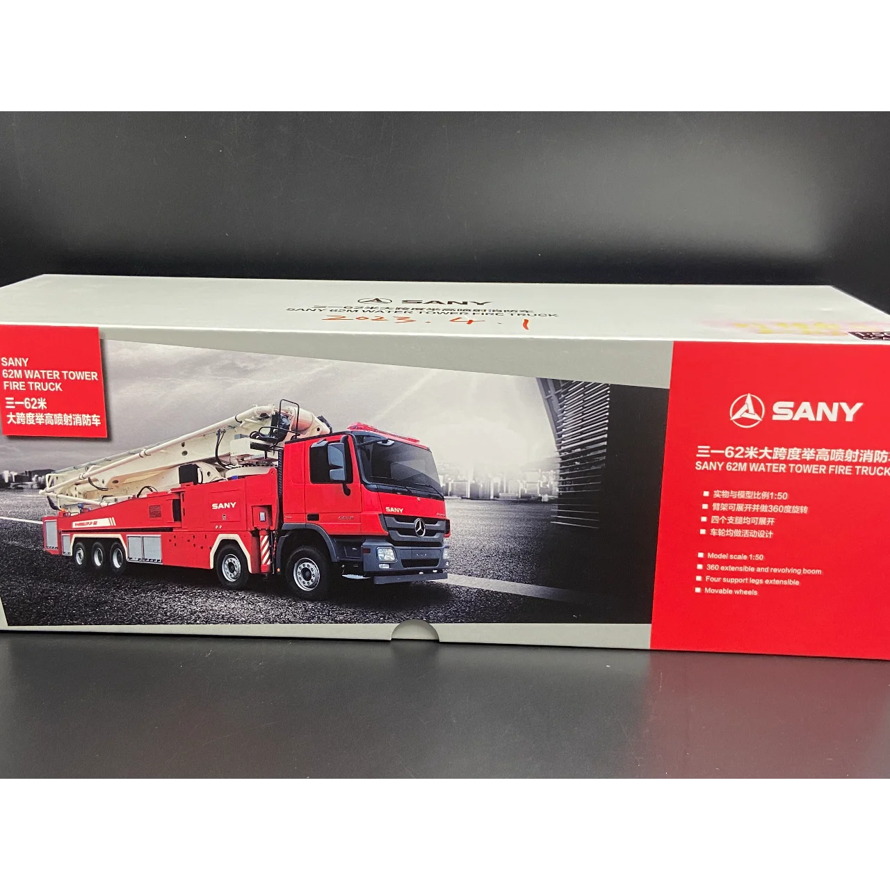 Diecast escala 1:50 Sany 62 metros motor de bombeiros Benz caminhão liga modelo de carro brinquedo colecionável presente lembrança exibição ornamento