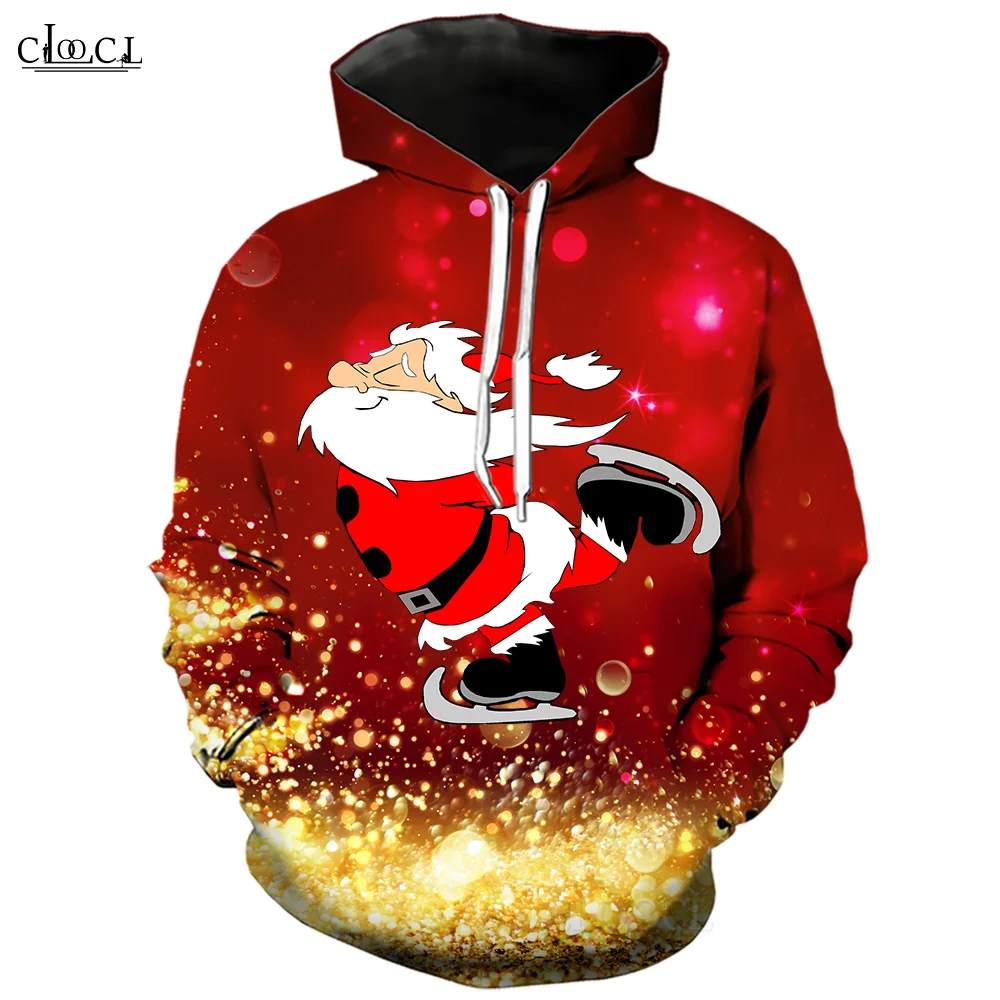 CLOOCL Men Hoodies Winter Long Sleeve Christmas Party Wear Fashion Skating Santa Claus Graphic 3D Printed Sweatshirts S-5XL