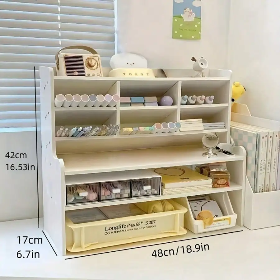 

Upgraded Thickened Double Heightened Desktop Organizer, Dormitory Office Storage Box, Cosmetic Books Stationery Organizer, Space Saving Modern Design Durable