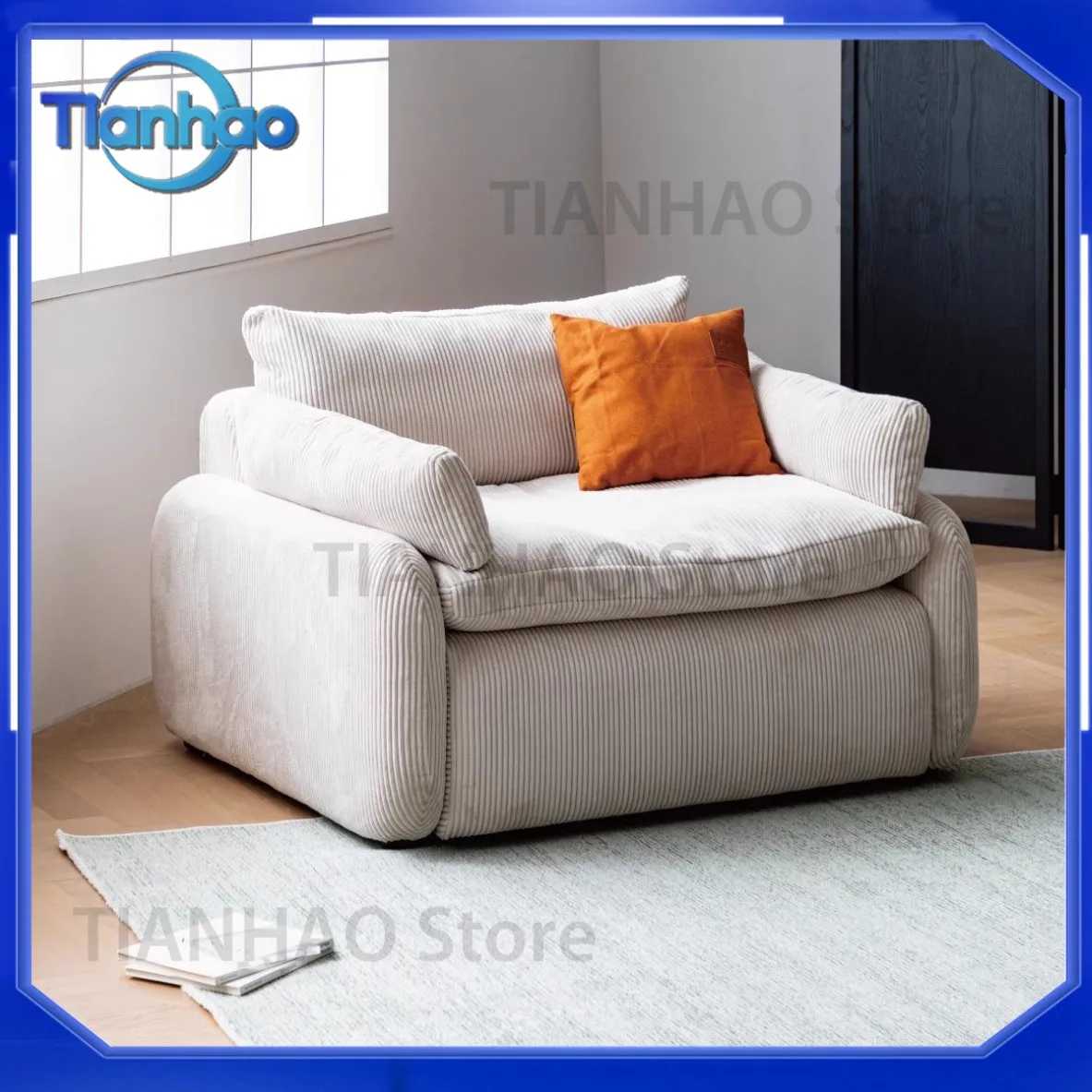 Corduroy Lazy Sofa for Living Room Hostel with Deep Seat Minimalist Fabric Armchair Removable Washable for All Models