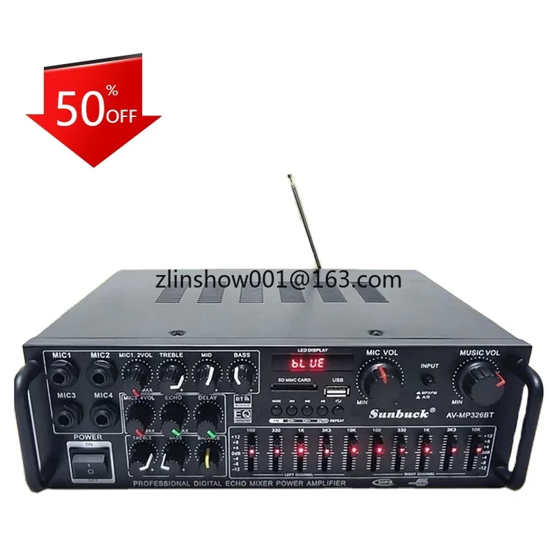 MP326BT 2000W EQ BT Stereo Car Amplifier 4 Ohm 2CH USB 64GB Disk SD Card Home 220V 110V Home Theater Amplifiers