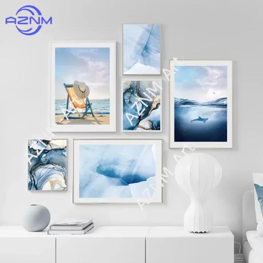 1pc Ocean Full Moon Wolf Galaxy Beach Lighthouse Minimalist Wall Art Print Canvas Painting Poster for Living Room Modern Home