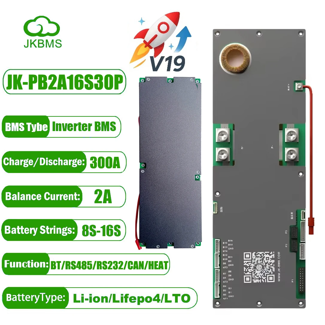 JK Inverter BMS V19 Active Balance 2A 16S 48V Lifepo4 Battery Equalizer with CAN RS232 BT LTO for 8S 14S 300A 24V Jikong 10S 12S