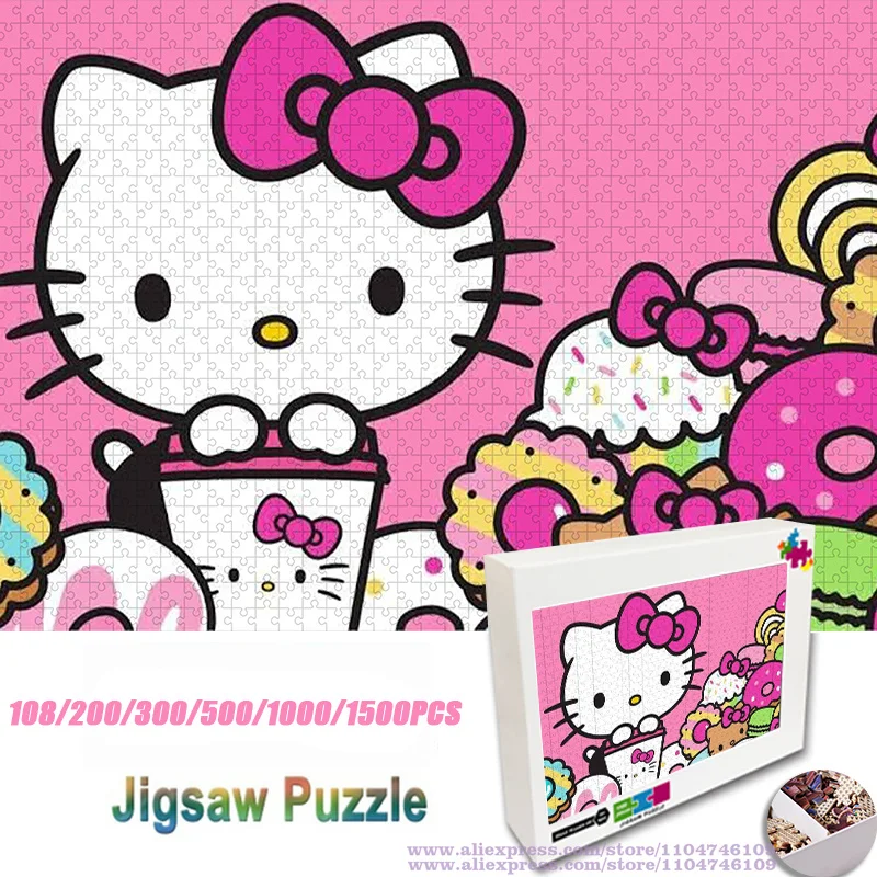 

Sanrio Hello Kitty головоломка 108/200/300/500/1000/1500 шт. интеллектуальные пазлы для детей мультфильм пазлы «сделай сам» для родителей и детей