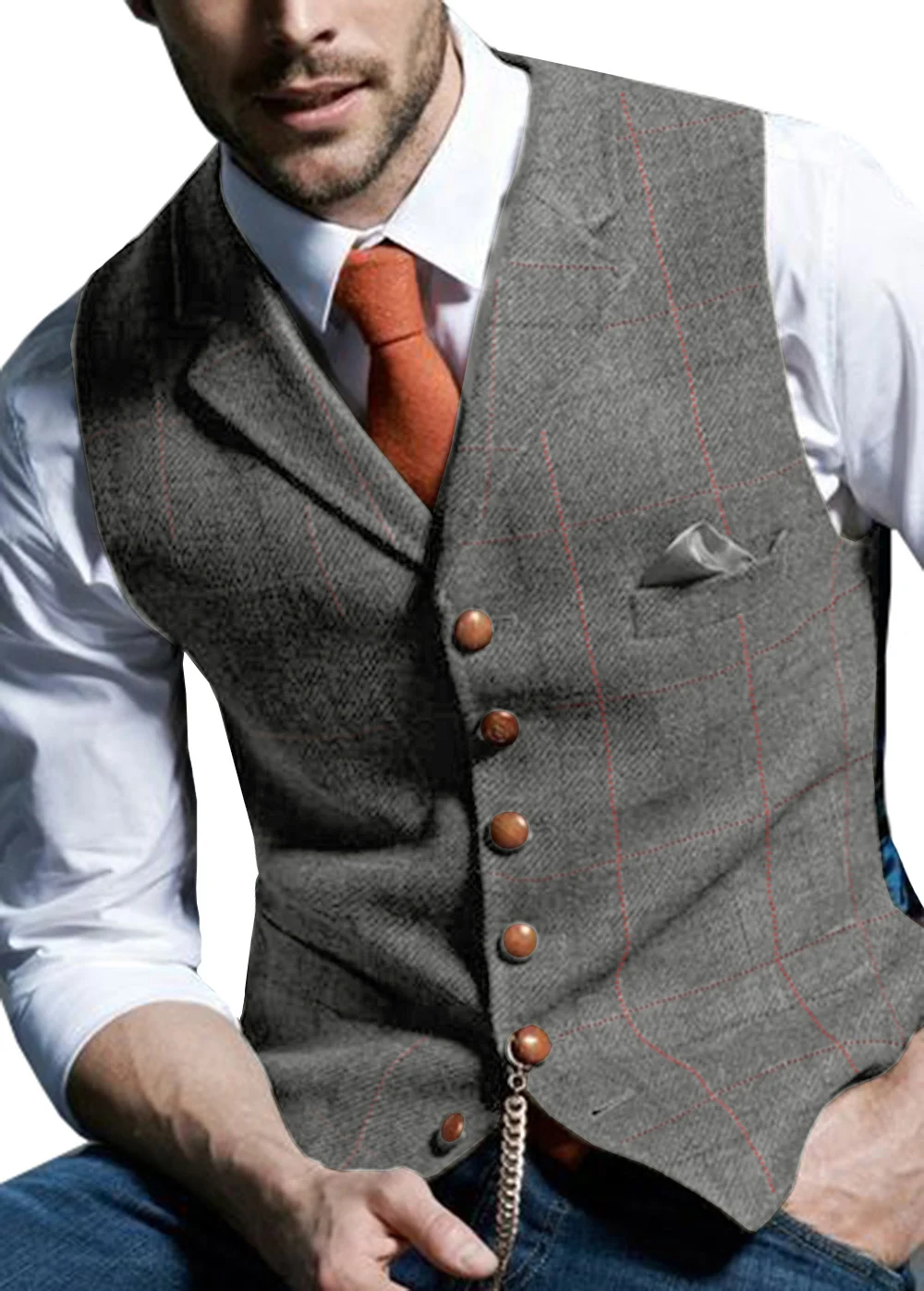 Men\'s Vests Tweed Suit Business Clothing for Men Striped Waistcoat Punk Vest Groomman Wedding Brwon Black Grey Jacket Bleazer