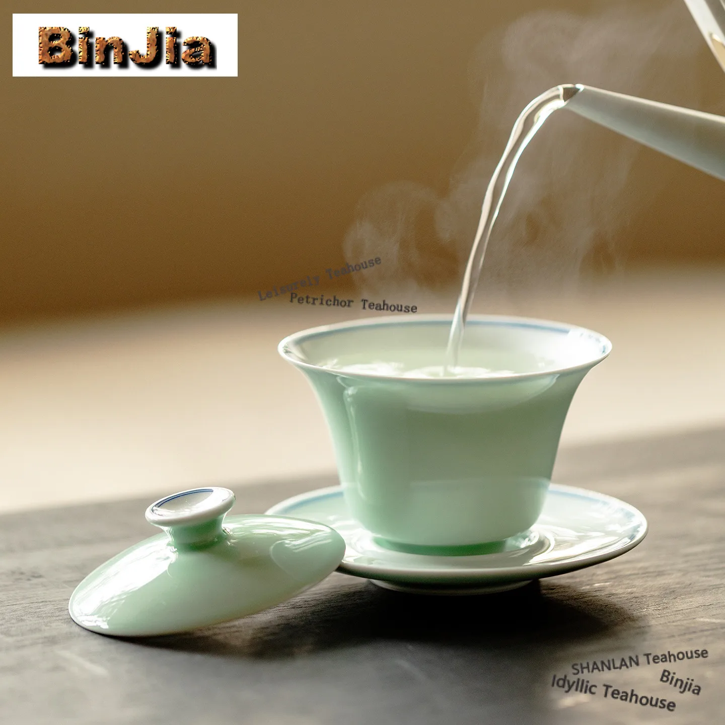120ml Green Glaze Double Line Horse Hoof Gaiwan Zen Tea Tureen Tea Bowl with Lid Kit Tea Maker Cover Bowl Tea Services Craft
