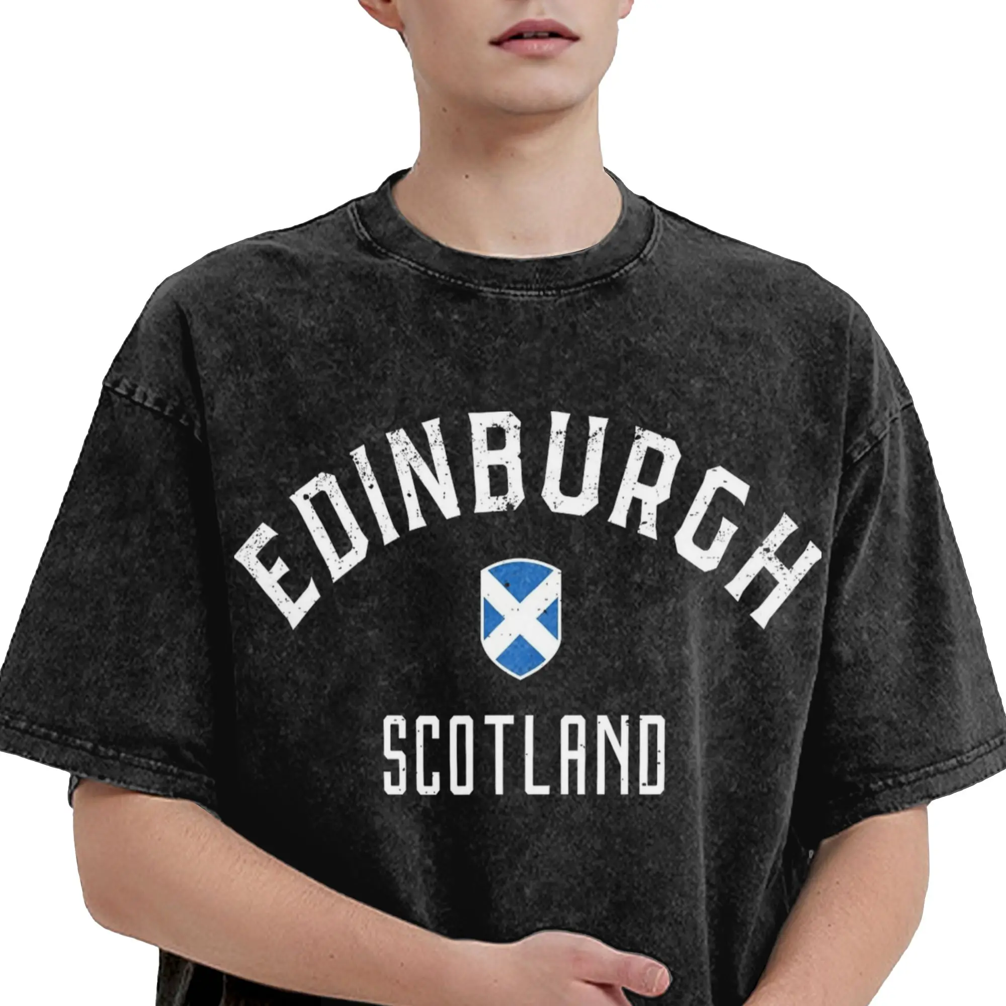 Edinburgh Scotland  Washed T Shirt Streetwear Hip Hop Fashion T-Shirt  Tees for Men Women Short Sleeve High Street