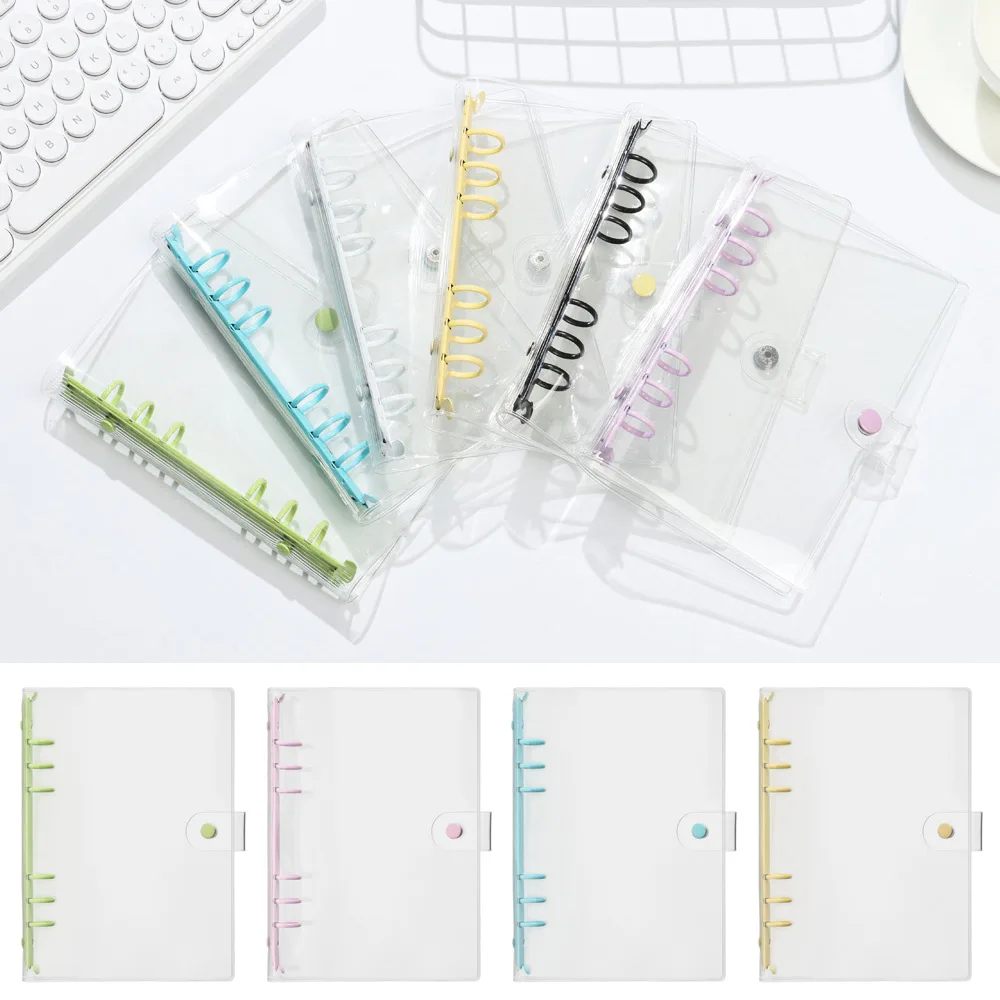 1PC A5A6 Binder Pockets Transparent PVC Loose-Leaf Notebook Cover Folder Notebook Binder File Storage Student Diary Planner