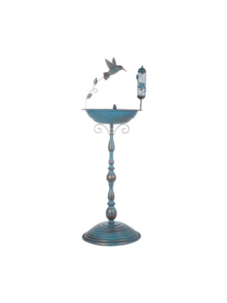 NONE Bain d'oiseaux en métal, design vintage, décoratif, autoportant, avec statue d'oiseau, pour patio extérieur 3