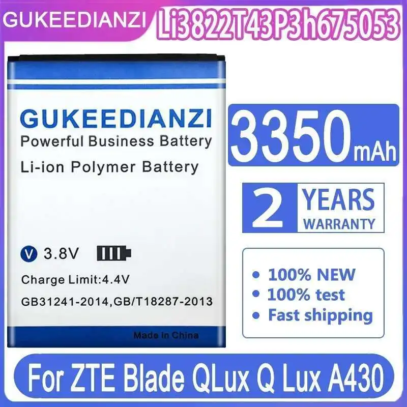 

Lightweight 3350Mah Li3822t43p3h675053 Stable For Zte Blade Qlux Q Lux A430 Mobile Phone Battery