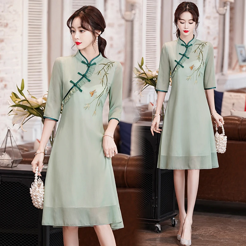 Novo elegante retro modificado cheongsam chinês tradicional qipao vestido para roupas femininas