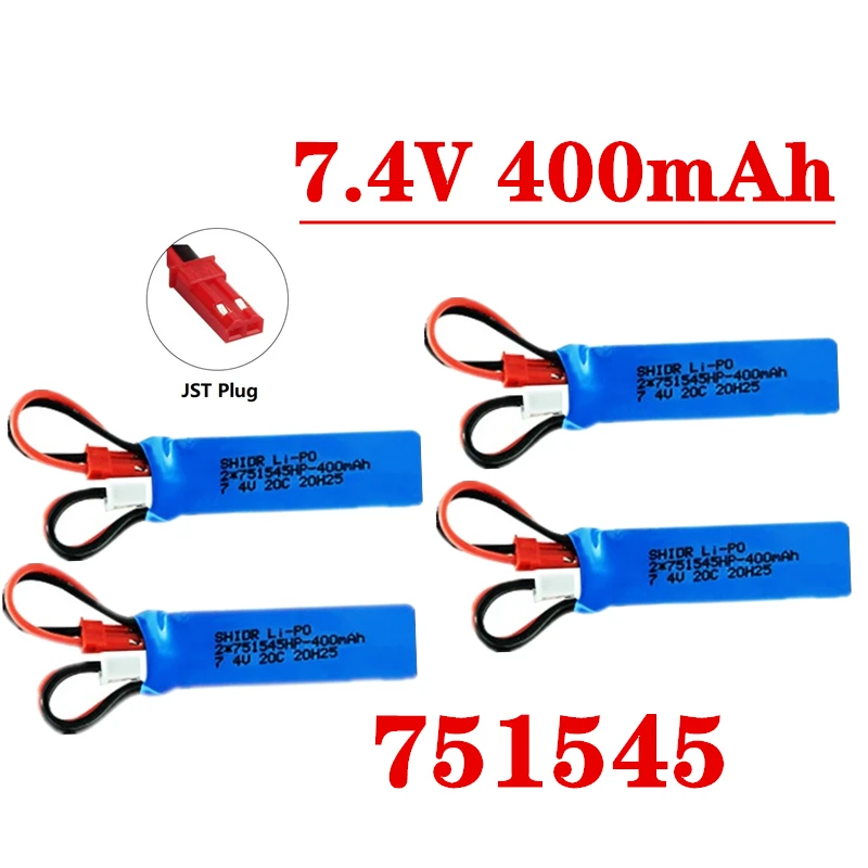 7.4V 400mah Lipo Battery For P929 P939 K969 K979 K989 1/28 Remote Control Car Spare Parts RC Car 2S 7.4V Battery JST Plug