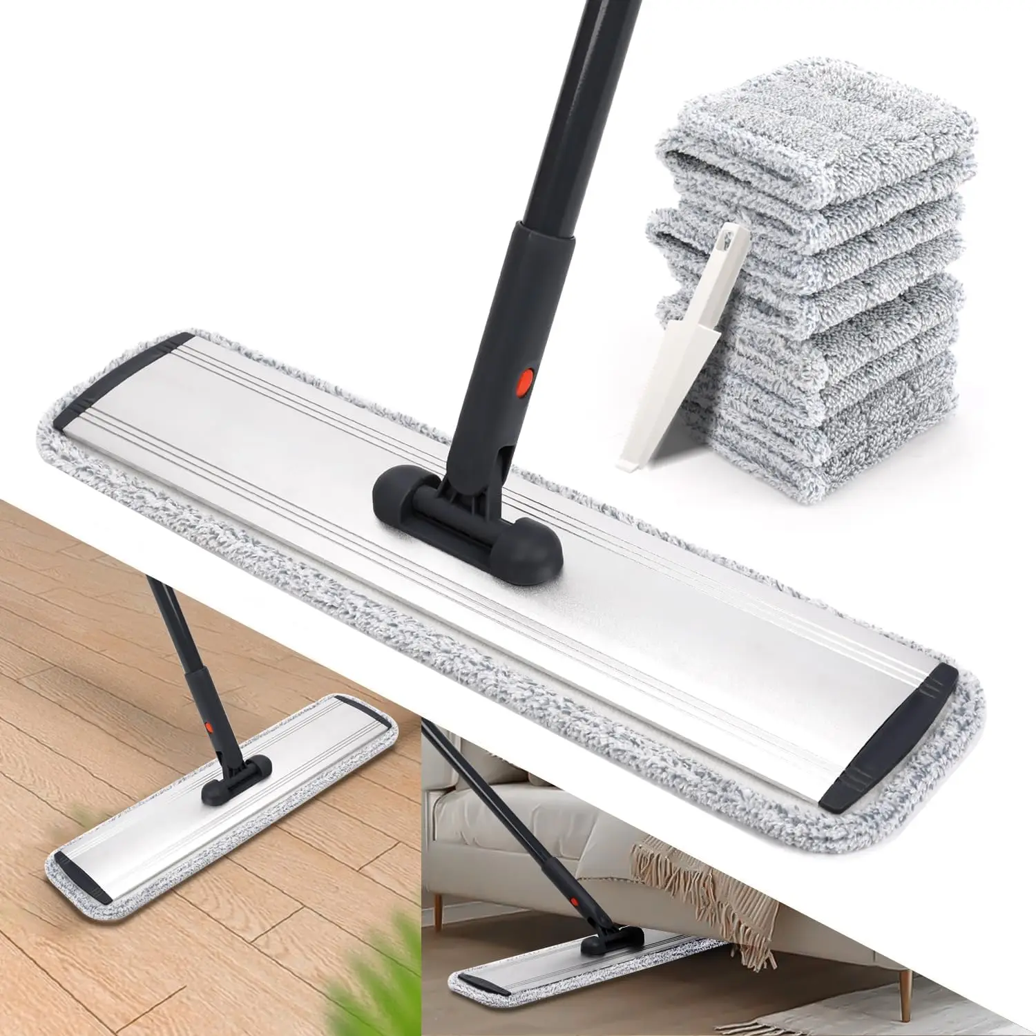 

18 Professional Microfiber Mop Large Flat Mops for Floor Cleaning 4 Reusable Washable mop Pads Hardwood Cleaning System Wet a