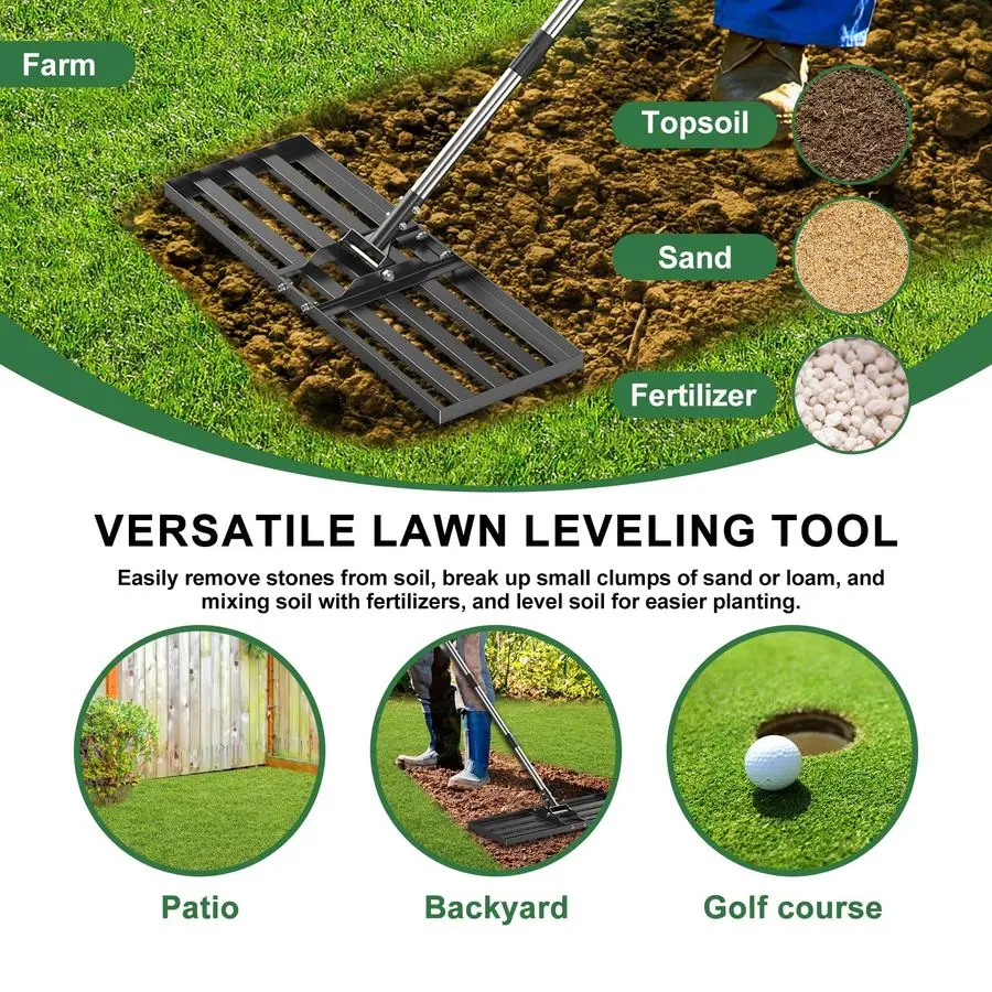 مشط تسوية العشب بوصة، أداة تسوية العشب 72 جهدًا، مقبض من الفولاذ المقاوم للصدأ، أداة تسوية العشب لملعب الجولف في ساحة المراعي Ga