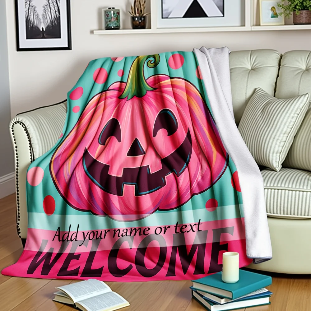 

Настраиваемое розовое одеяло с тыквой на Хэллоуин — мягкая фланель, идеально подходит для кровати, дивана, кемпинга, автомобиля