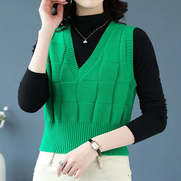 

Knitted Vest Small Tank Top Women's Autumn and Winter High Waist Cropped Outer Layered V-neck Sweater Stylish Underneath Top