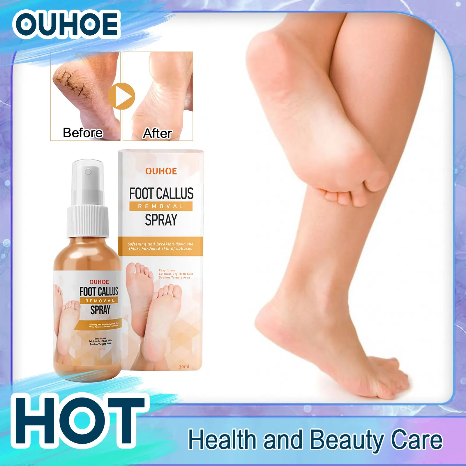 Foot Exfoliating Repair Spray Dead Skin Removal Feet Whitening Nourishing Anti-Drying Crack Soften Calluses Foot Peeling Spray