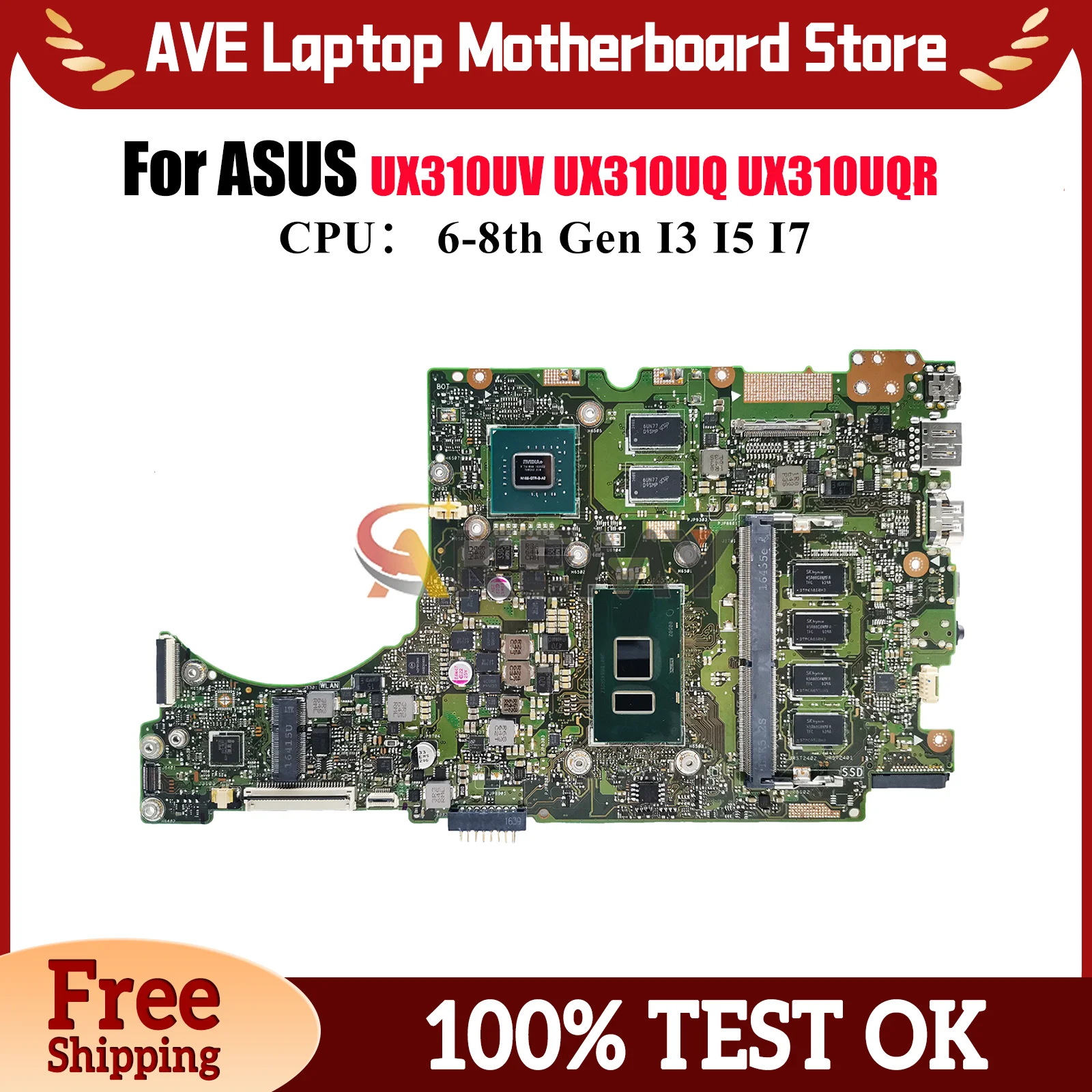 

UX310UV Laptop Motherboard For ASUS U3000U UX310UQR UX310UFR UX310UQ RX310U UX310UQK UX310U UX310UV Mainboard With I3 I5 I7 CPU