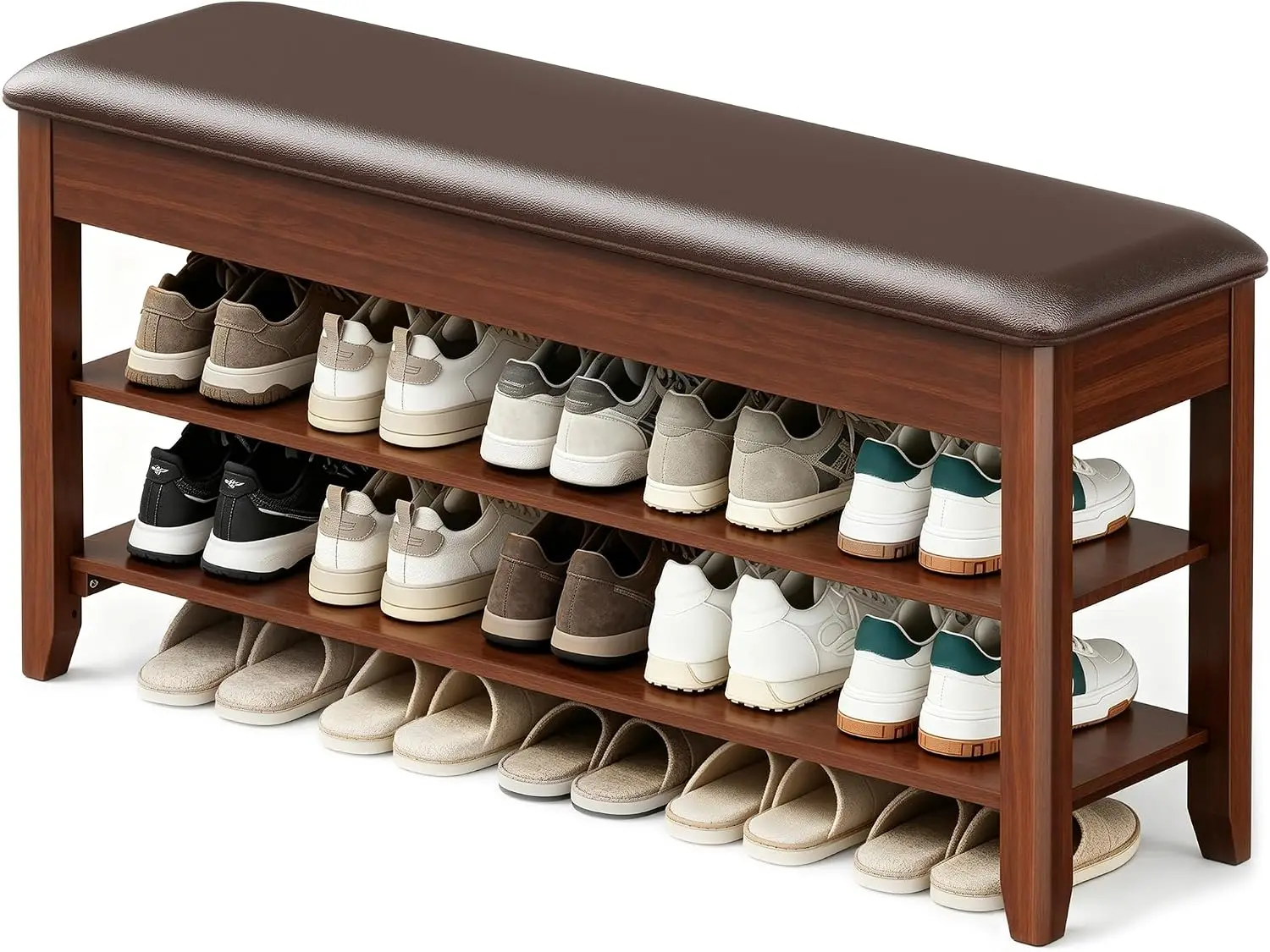 LBT Shoe Bench with Storage, Solid Rubberwood Shoe Rack Bench for Entryway | Adjustable 6.3