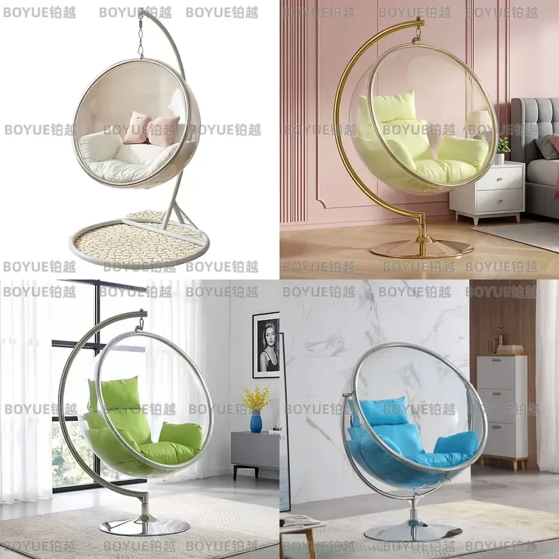 Transparent Acrylic Bubble Hanging Chair Indoor Outdoor Balcony Swing Seat Blue Princess Style Single Person Hammock for Home