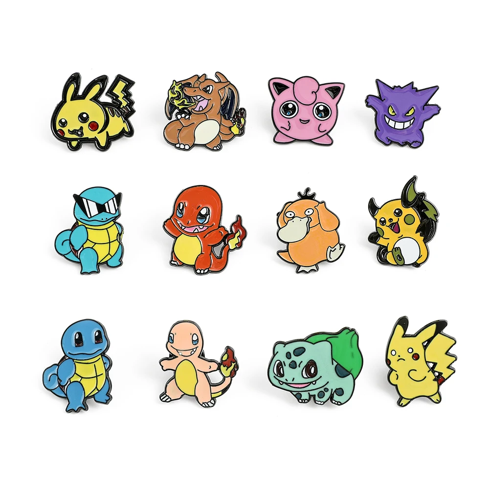 5/6PCS Cartoon Pikachu Brooches Cute Psyduck Squirtle Elf Enamel Pins Colorful Badges Backpack Clothing Accessories