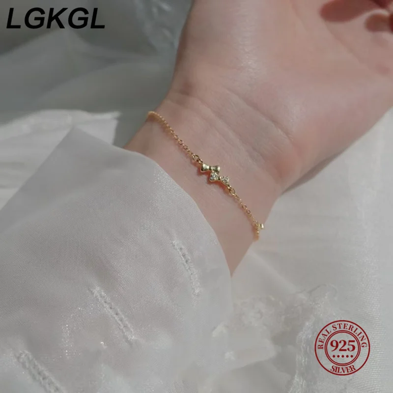 

LGKGL S925 Sterling Silver 14K Plated Double Butterfly Knot Bracelet for Women Unique Design High-End Feelings Jewelry Accessory