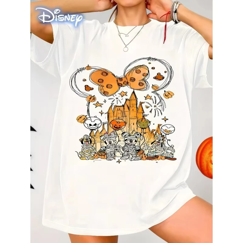 

Cartoon Fairy Tale Castle Creative T-shirt Disney Halloween New Women's Plus Size American Trend Loose Casual Short-sleeved Top