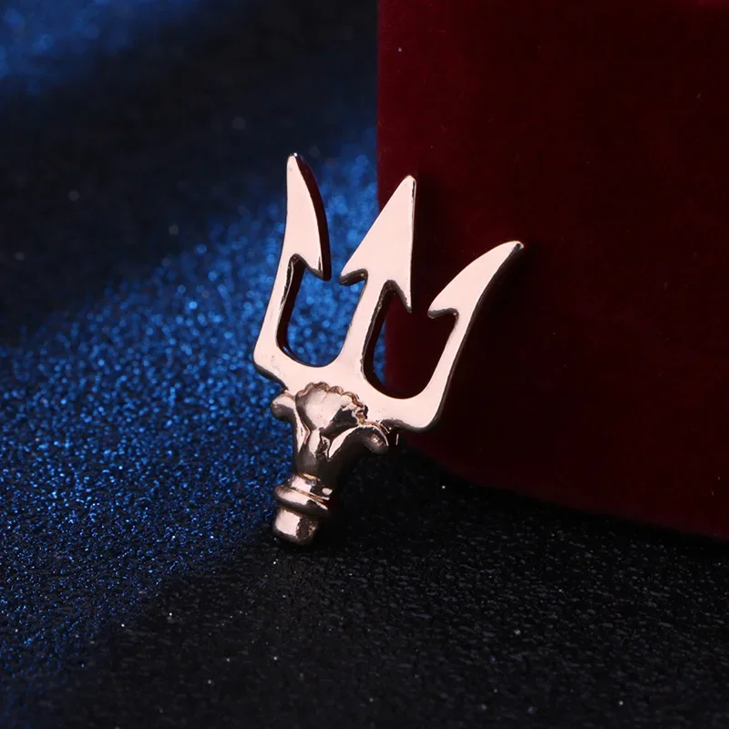 Myth Neptune Poseidon Trident Brooch Men's Mini Corsage Collar Pin Blazer Pin Buckle Fashion Jewelry